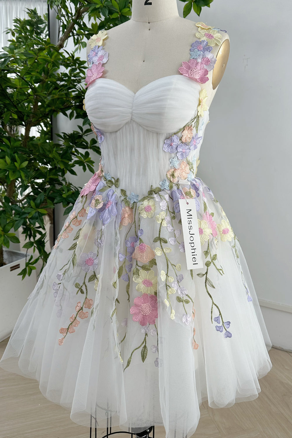 MissJophiel Embroidery Floral Corset Ivory Mini Dress with Removable Straps