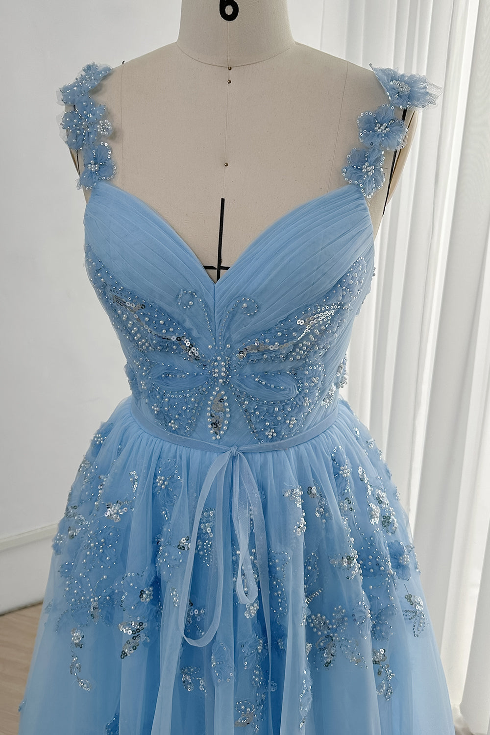 MissJophiel V Neck Beaded Butterfly Sky Blue Long Dress MissJophiel V Neck Beaded Butterfly Sky Blue Long Dress
