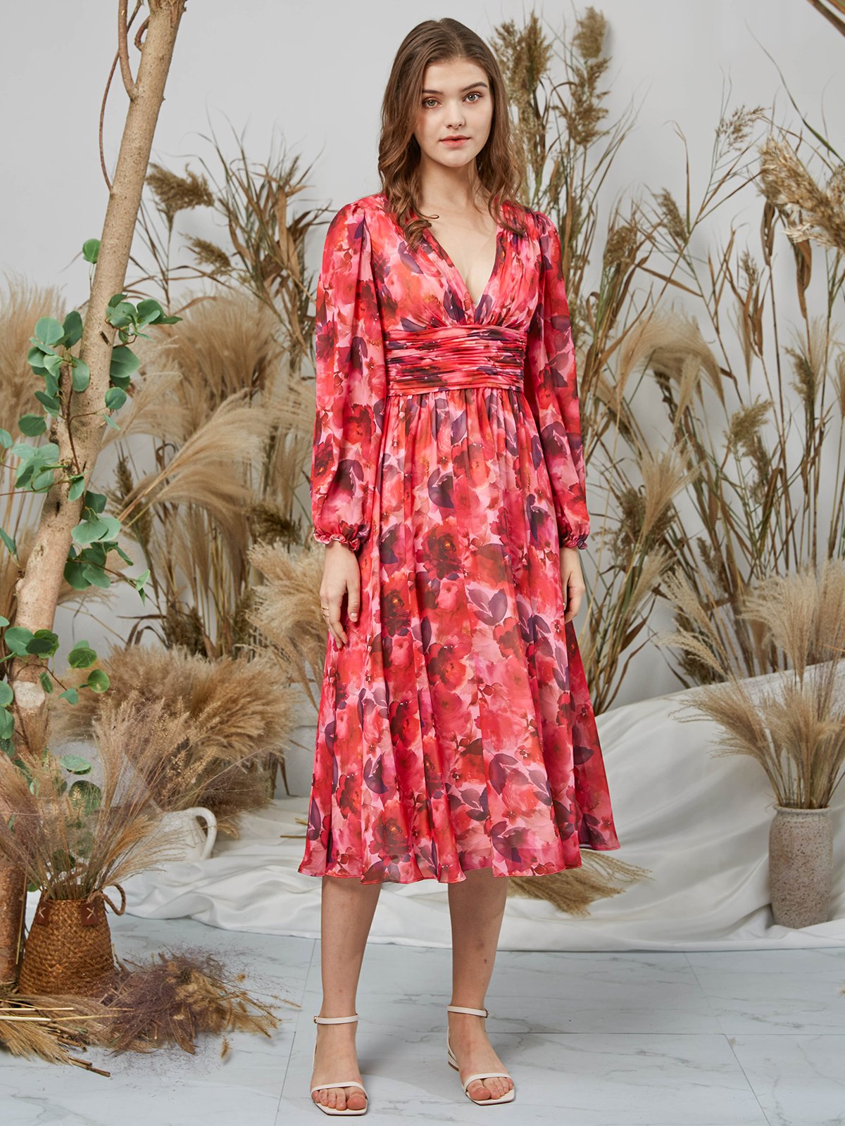 red puff sleeve maxi dress Puff Sleeve Maxi Dress in Red