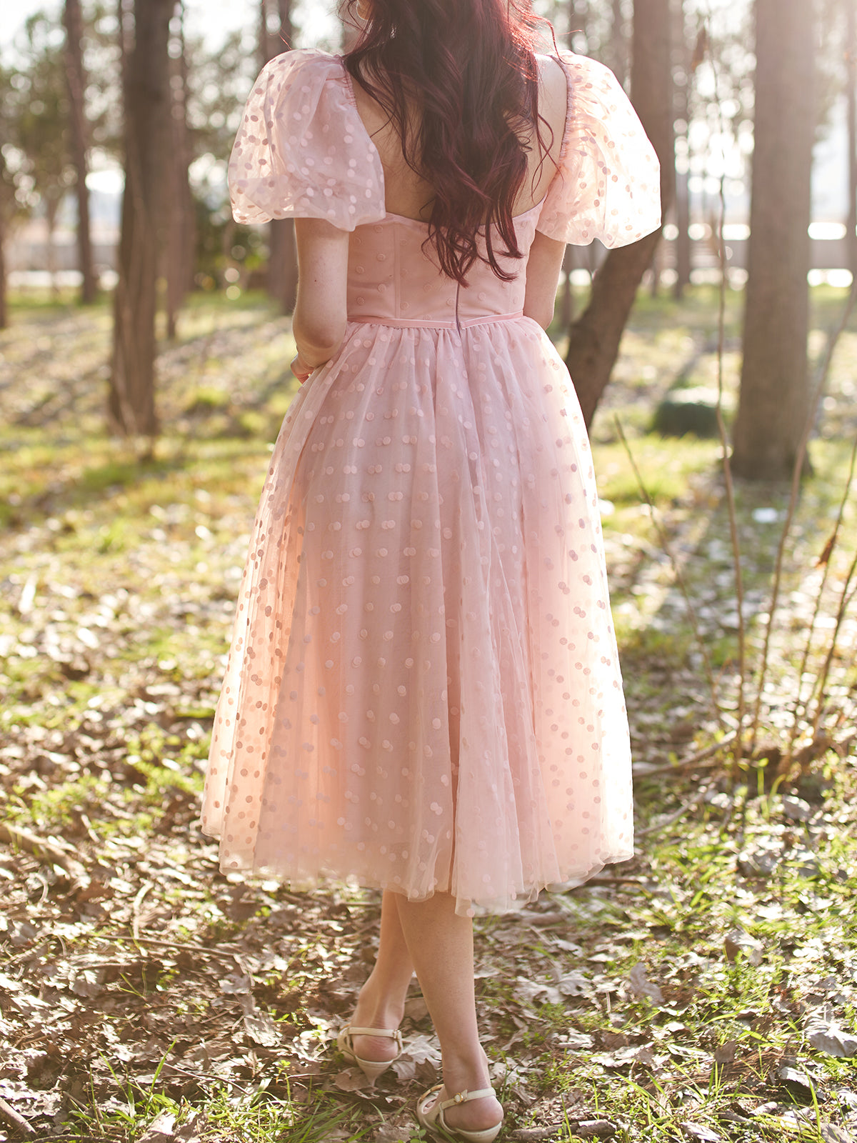 Puff Sleeves Sweetheart Tulle Midi Prom Dress