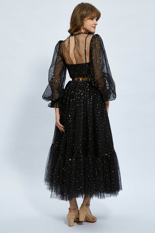 MissJophiel Long Sleeves Illusion Tulle High Neck Prom Dress