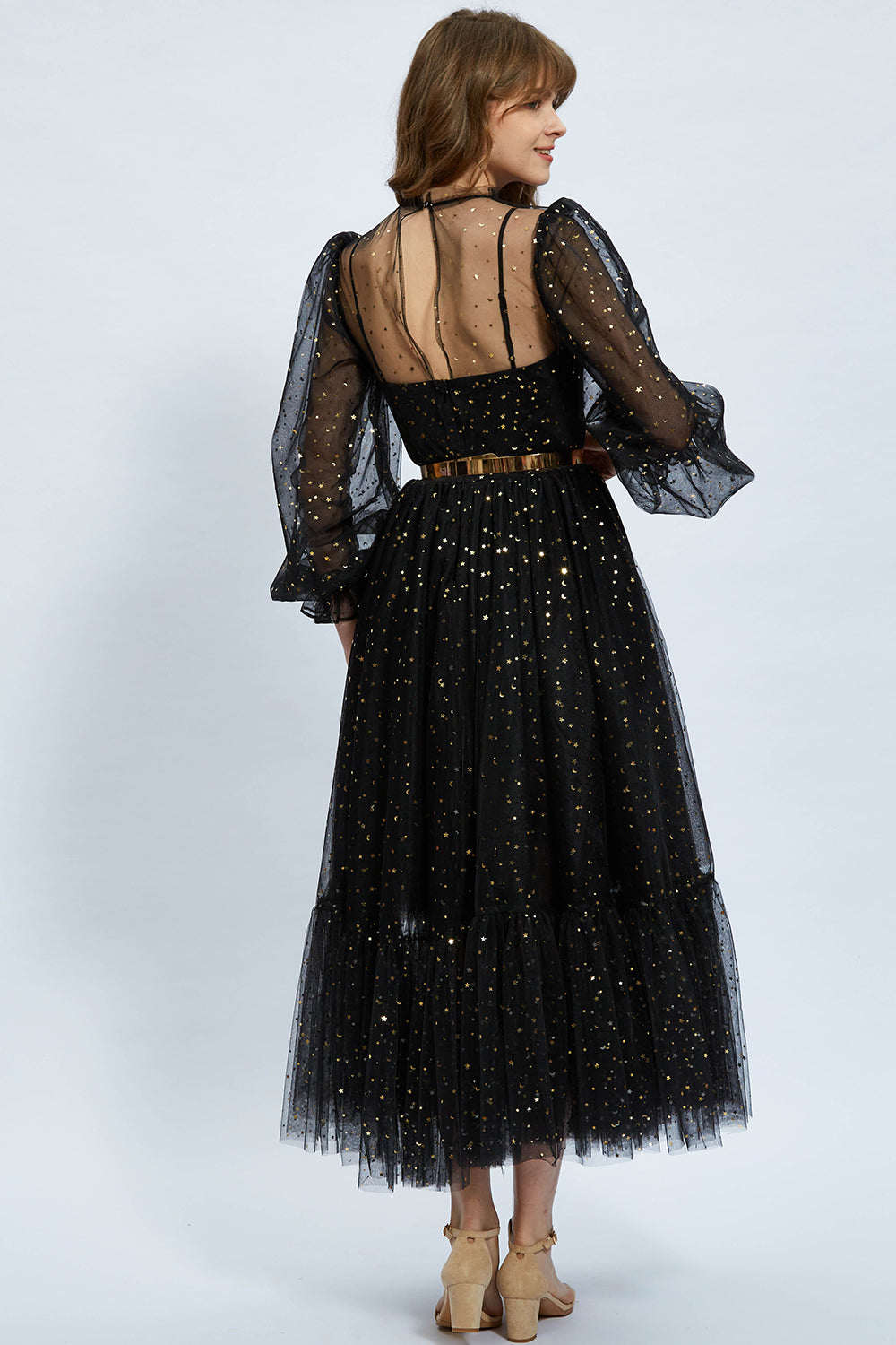 MissJophiel Long Sleeves Illusion Tulle High Neck Prom Dress