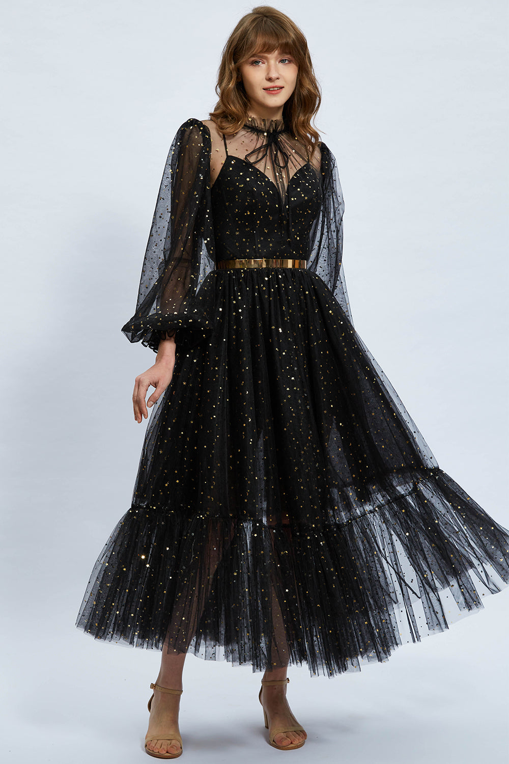 MissJophiel Long Sleeves Illusion Tulle High Neck Prom Dress