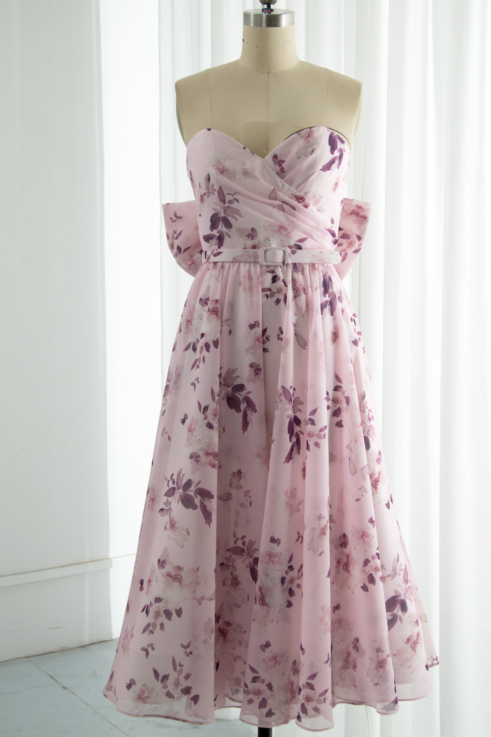 MissJophiel Sweetheart Floral Midi Prom Dress with removable straps(1 sets) and Puff sleeves(1sets) and a Bow Sky Blue / Above Knee / US2 MissJophiel Sweetheart Floral Midi Prom Dress with removable straps(1 sets) and Puff sleeves(1sets) and a Bow Sky Blue / Above Knee / US2
