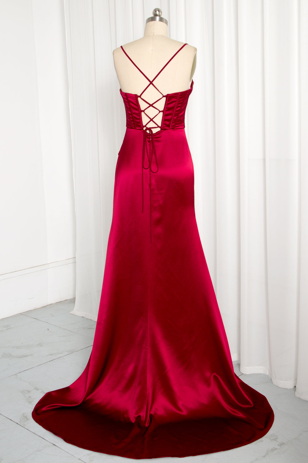 Strapless Acetate Satin Dress with Slit Grape