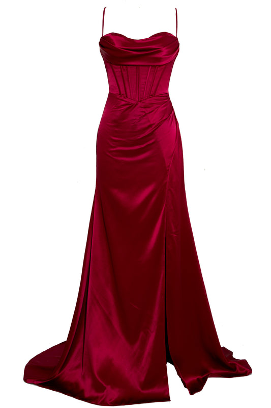 Spaghetti Straps Acetate Satin Formal Dress with Slit