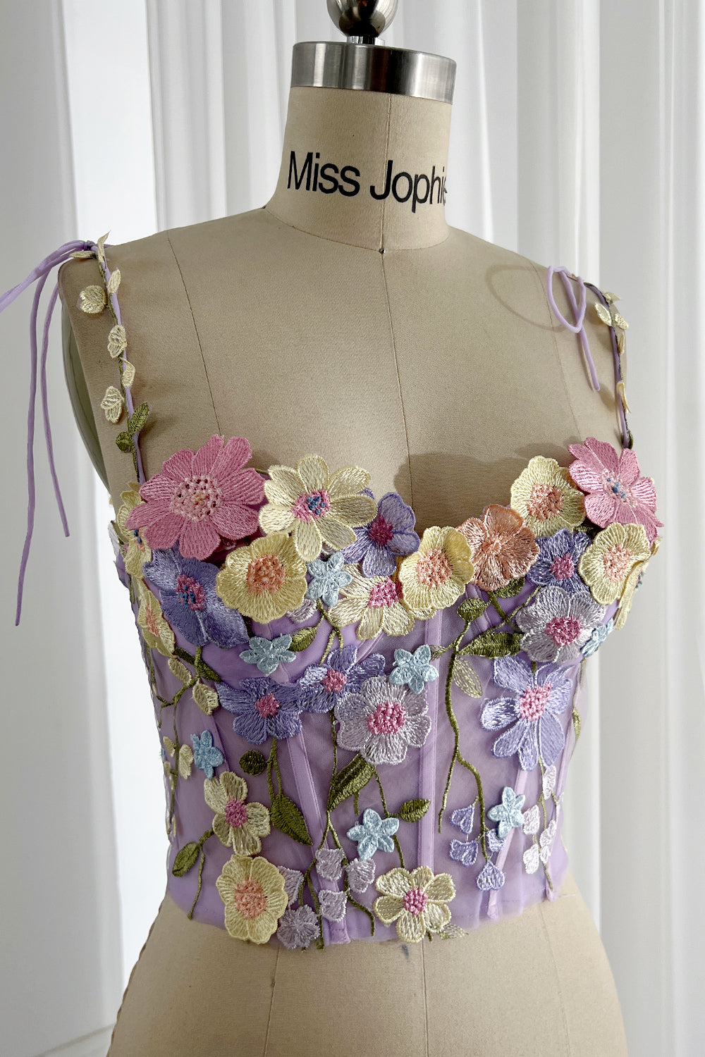 Embroidery Floral Corset with Removable Straps