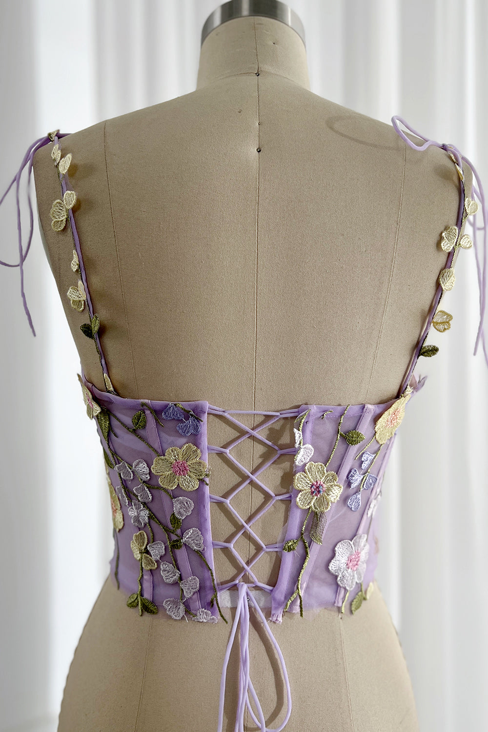 Embroidery Floral Corset with  Removable Straps