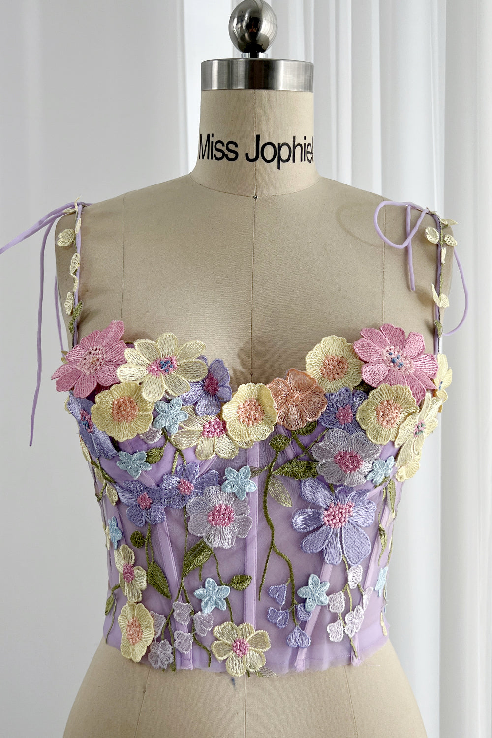 Embroidery Floral Corset with  Removable Straps