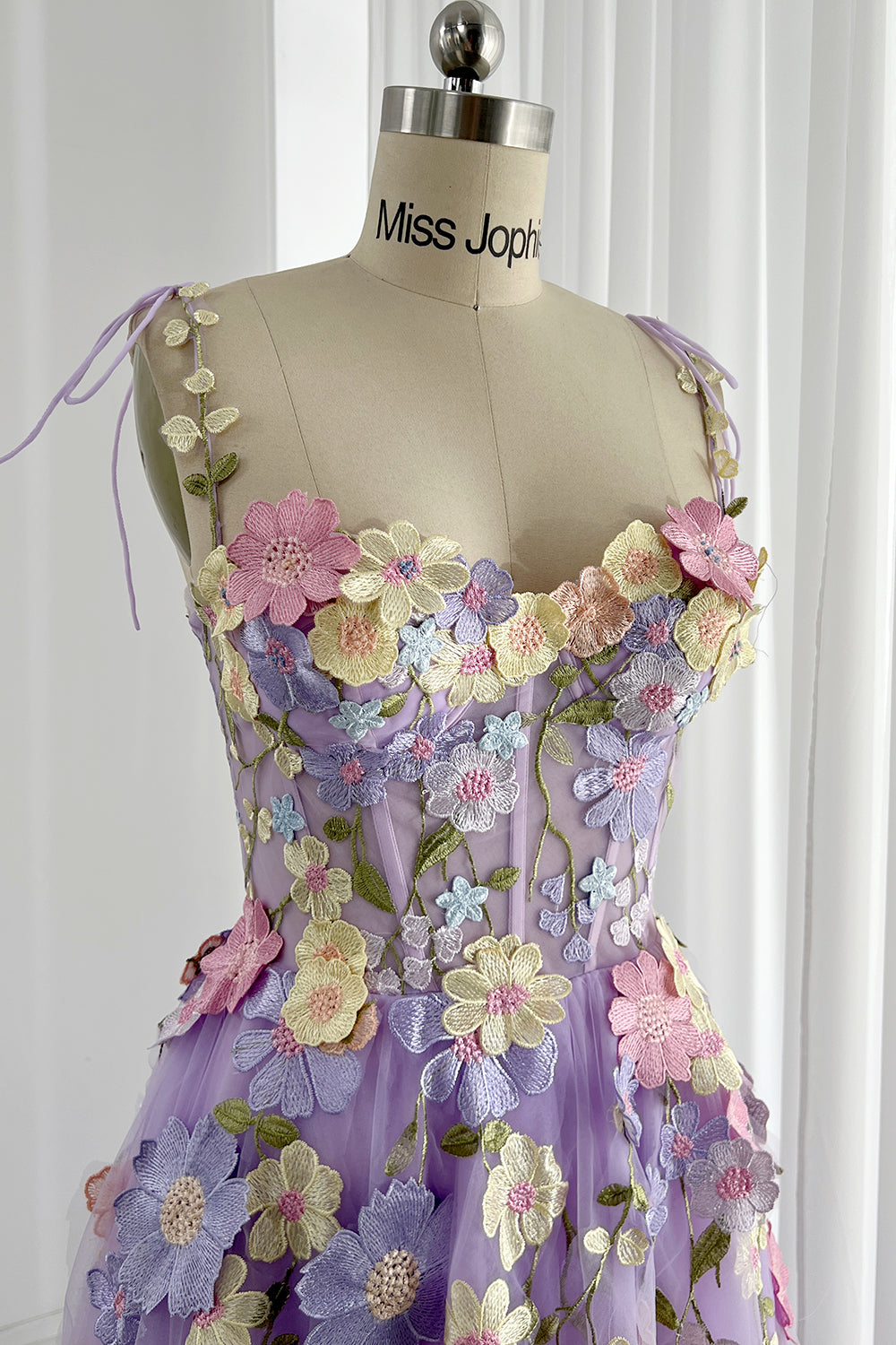 MissJophiel Embroidery Floral Corset Midi Dress with Removable Straps