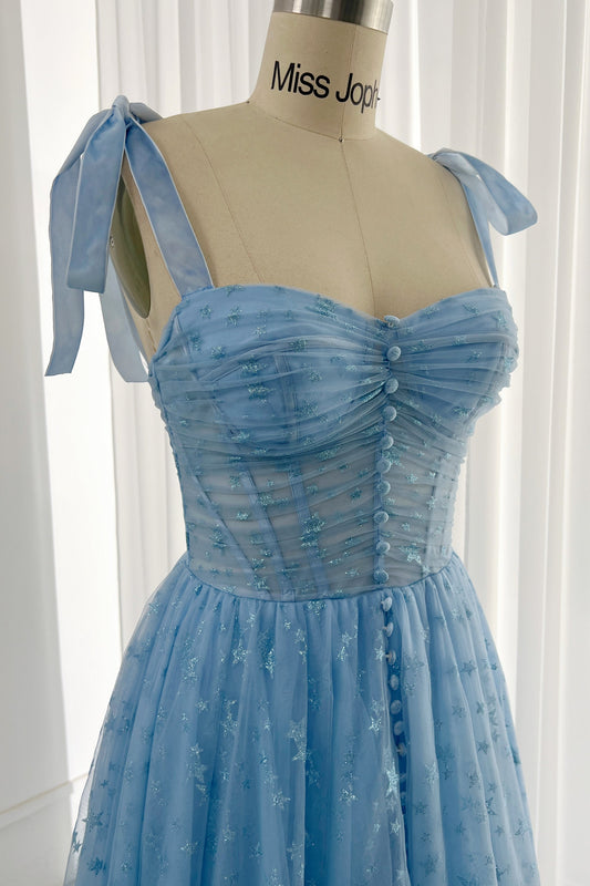 MissJophiel Sweetheart Sky Blue Slit Long Prom Dress with Removable Straps
