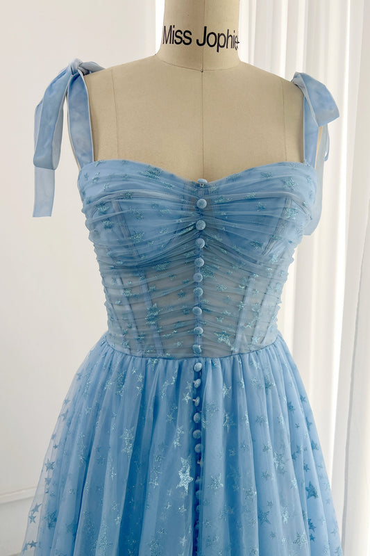 MissJophiel Sweetheart Sky Blue Slit Long Prom Dress with Removable Straps