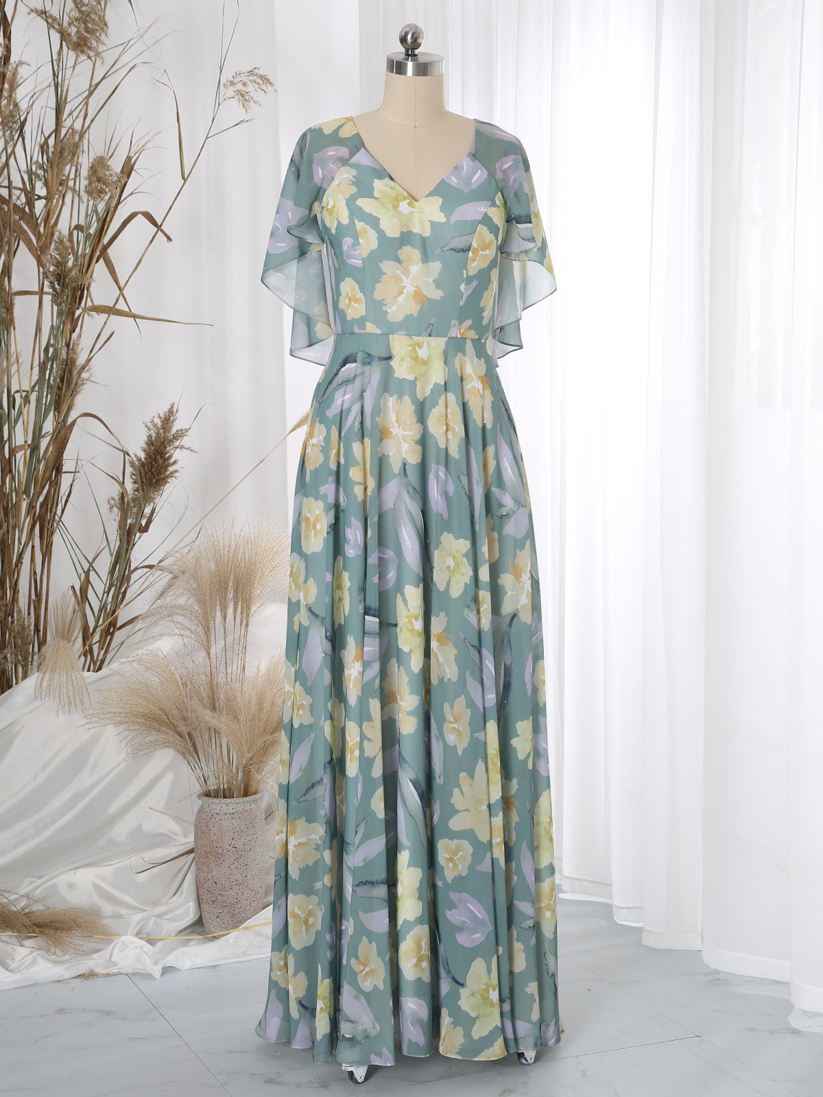 MissJophiel V Neck Sage Floral Wedding Party Bridesmaid Guest Dresses Sage / US0 MissJophiel V Neck Sage Floral Wedding Party Bridesmaid Guest Dresses Sage / US0