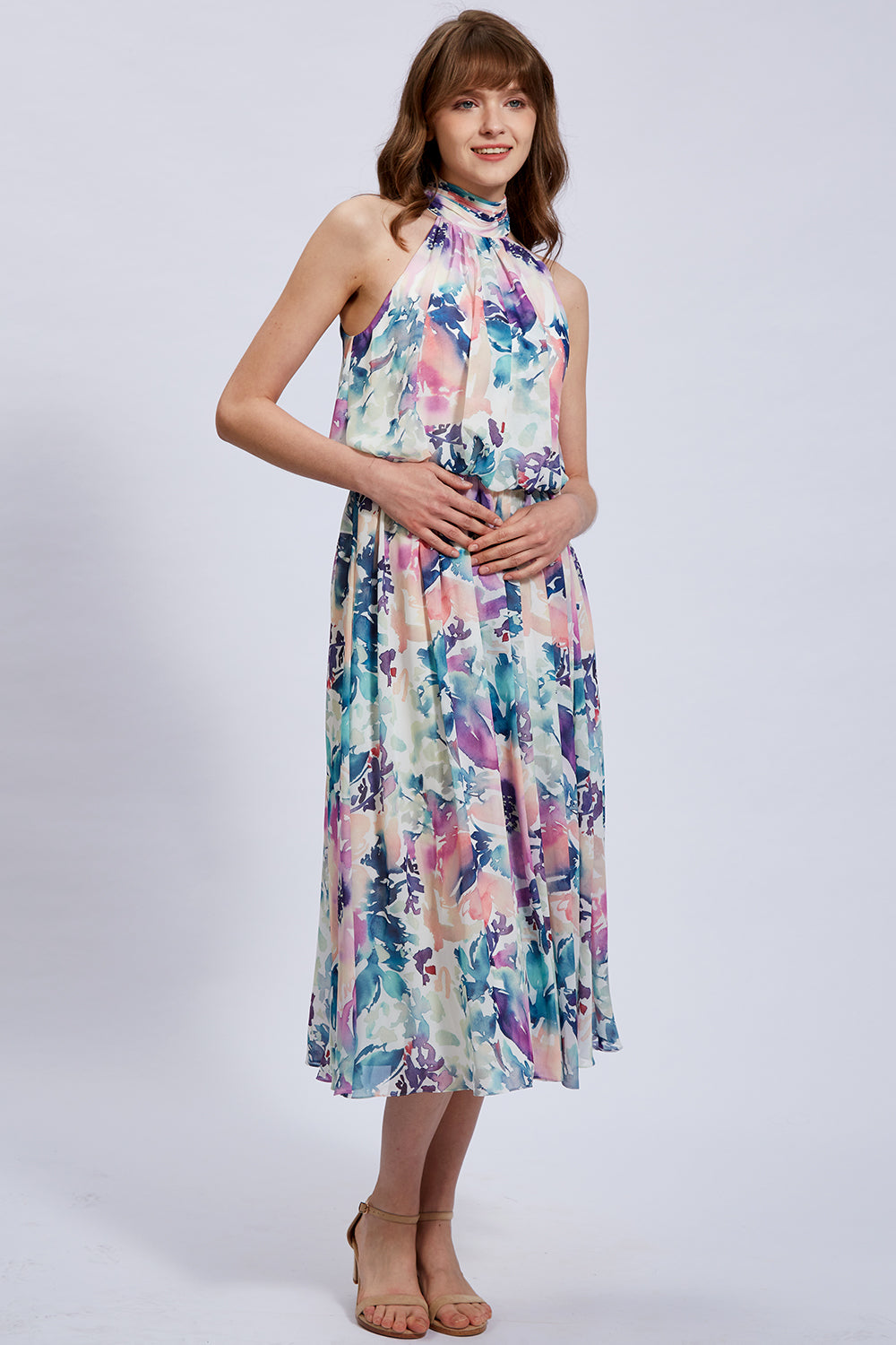 Halter High Neck Flowy Chiffon Cocktail Formal Party Dress Purple / Tea Length / US6 Halter High Neck Flowy Chiffon Cocktail Formal Party Dress Purple / Tea Length / US6