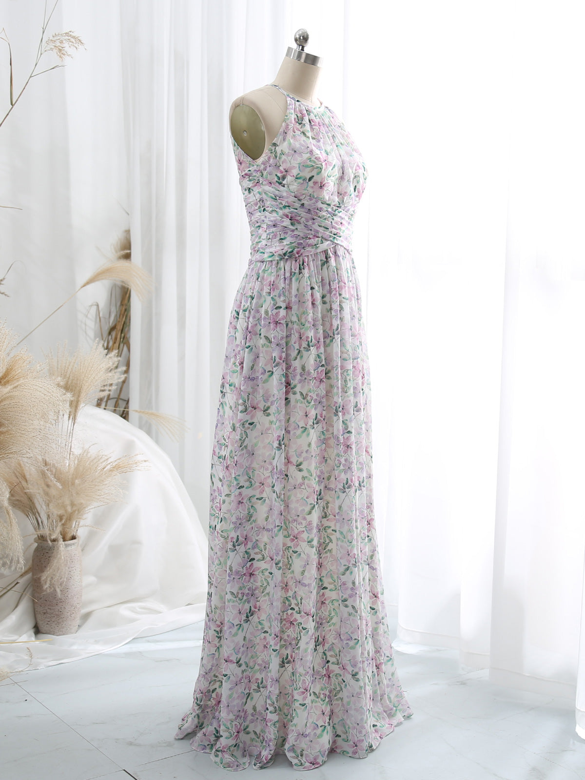 MissJophiel Halter Empire Waist Floor Length Long Floral Lavender Wedd MissJophiel Halter Empire Waist Floor Length Long Floral Lavender Wedd