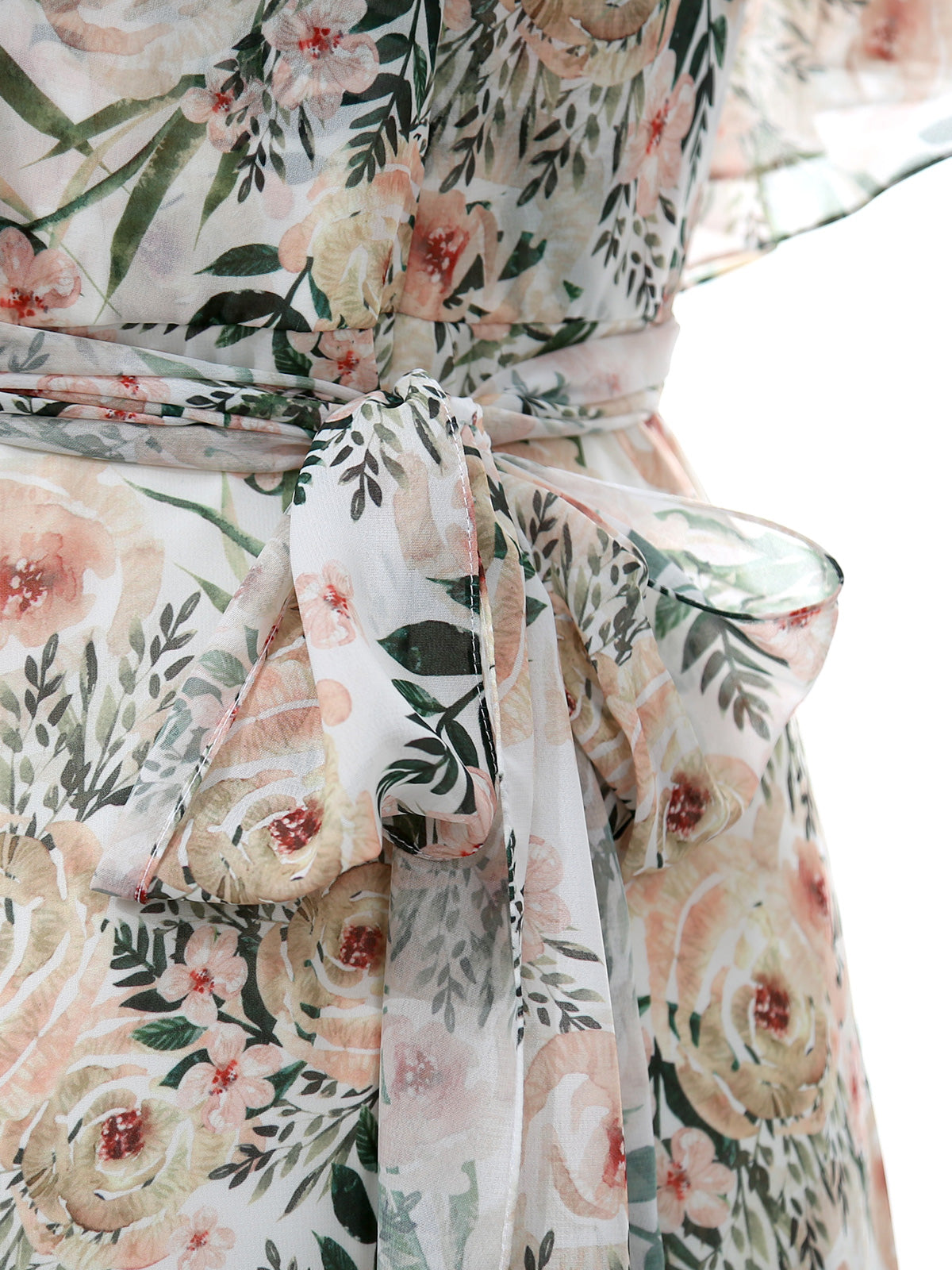 V-Ausschnitt, gekräuselte, halbe Ärmel, lange, plissierte Blumenhochzeitsgast-Abendkleider