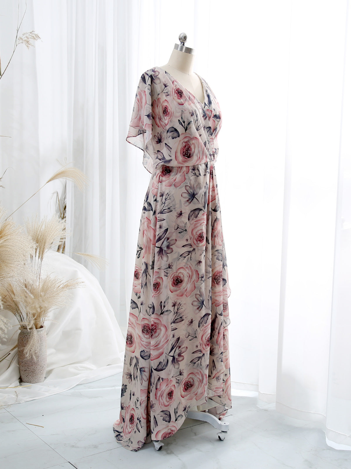 MissJophiel V Neck Draped High Low Flowy Short Sleeve Floral Wedding Party Guest Dresses Blush Pink / High Low / US8 MissJophiel V Neck Draped High Low Flowy Short Sleeve Floral Wedding Party Guest Dresses Blush Pink / High Low / US8