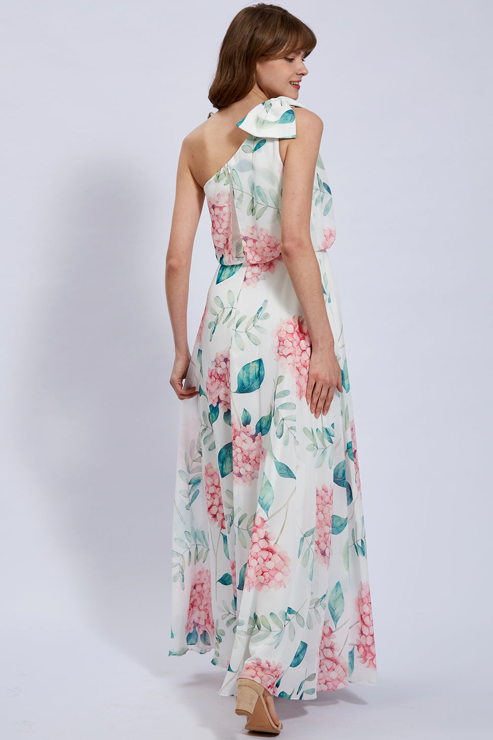 One Shoulder with Bow Flowy Chiffon Formal Evening Gown